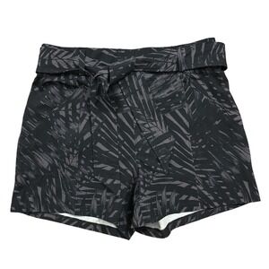 Lole Women's Shorts Black Brown Palm Leaf Print Belted‎ High Waist Size Small